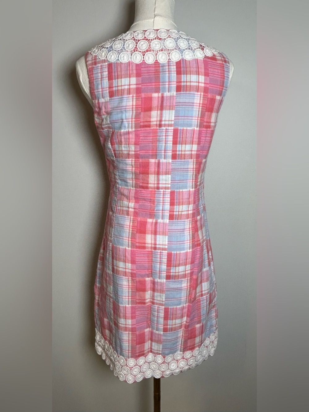 Vineyard Vines shep & Ian pink and blue patchwork madras cotton dress size 0 - Picture 5 of 12
